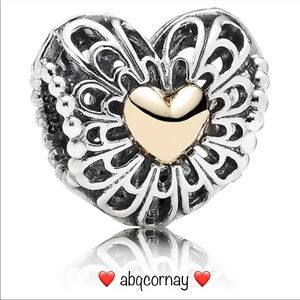EUC Pandora USB792200 Silver Limited Edition Vintage Heart Bead w/ 14k Gold